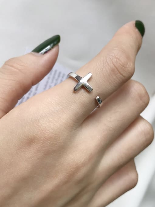 Boomer Cat 925 Sterling Silver Smooth Cross Minimalist Free Size Ring 2