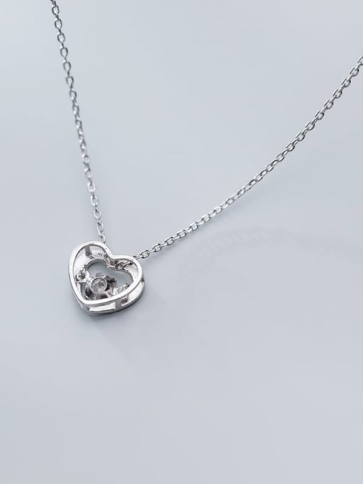 Rosh 925 Sterling Silver Cubic Zirconia Simple hollow heart pendant  Necklace 0