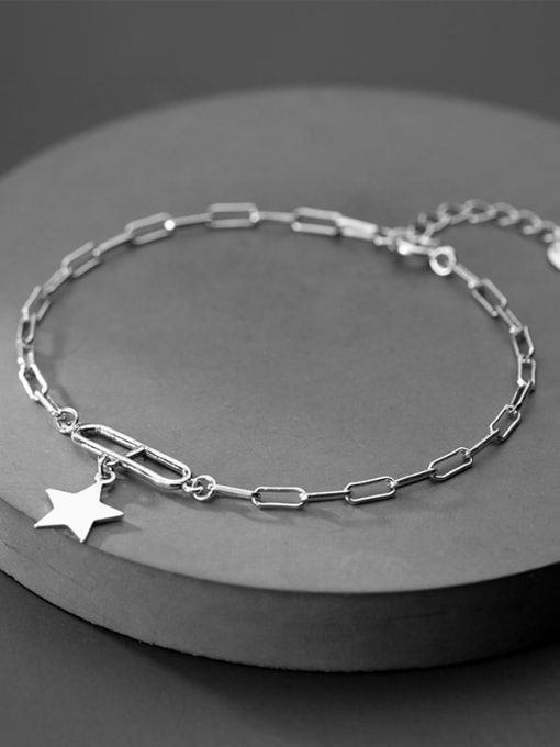 Rosh 925 Sterling Silver Personality oval buckle five-pointed star  Link Bracelet 0