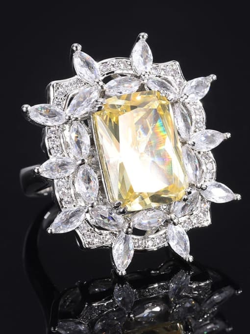 Yellow Diamond Ring Brass Cubic Zirconia Luxury Geometric Earring Ring and Pendant Set