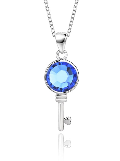 JYXZ 003 (Dark Blue) 925 Sterling Silver Austrian Crystal Key Classic Necklace