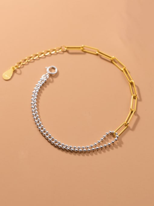 Rosh 925 Sterling Silver Imitation Pearl Asymmetry Geometric Minimalist Link Bracelet