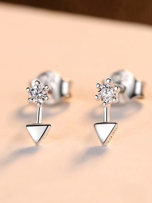 Platinum 16E03 925 Sterling Silver Cubic Zirconia Triangle Minimalist Stud Earring