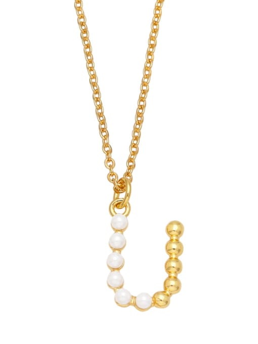 U Brass Imitation Pearl Letter Minimalist Necklace