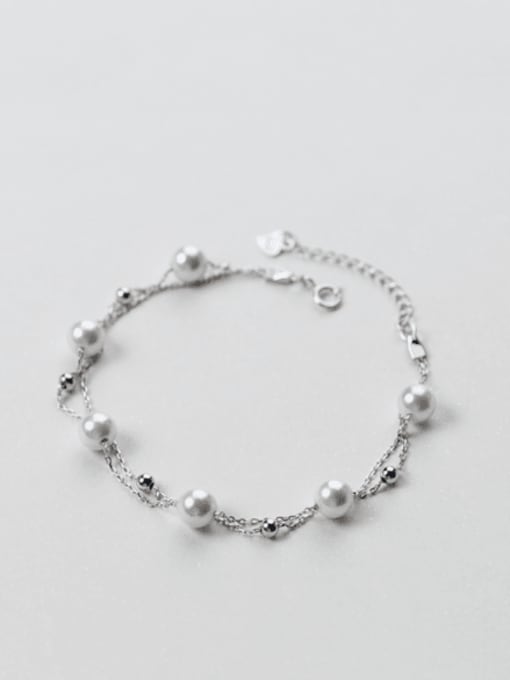 Rosh 925 Sterling Silver Imitation Pearl Round Minimalist Strand Bracelet 0