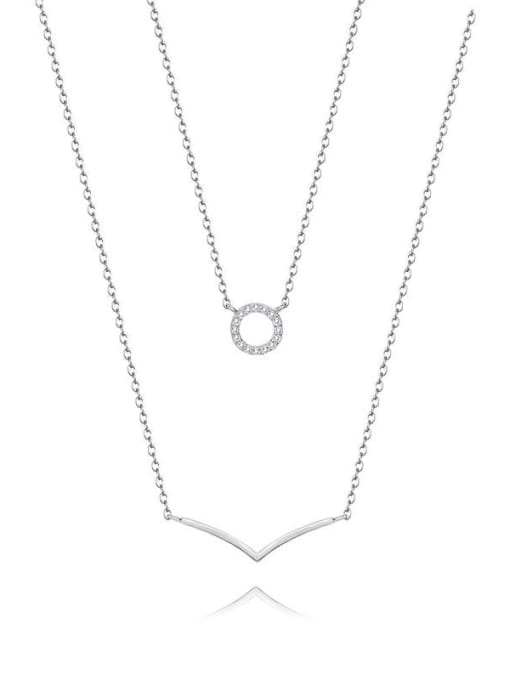 JYXZ 076 (Platinum) 925 Sterling Silver Cubic Zirconia Geometric Minimalist Multi Strand Necklace