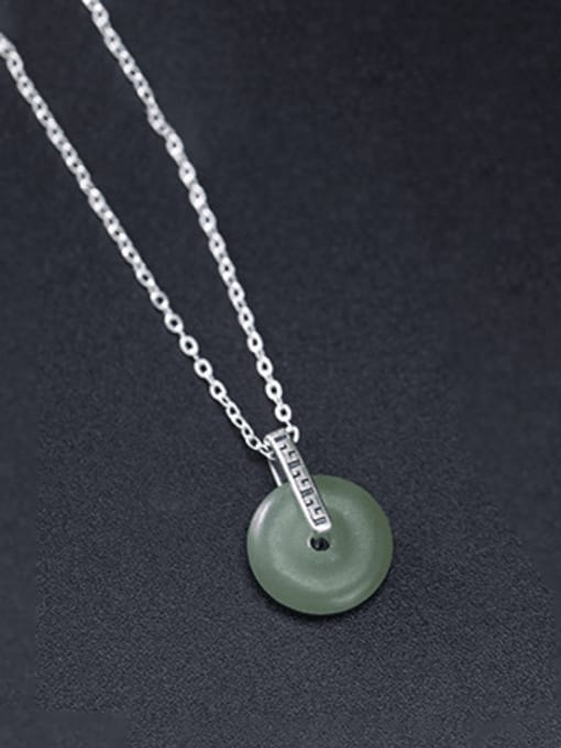 SILVER MI 925 Sterling Silver Jade Geometric Vintage Necklace 1