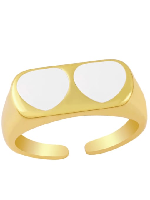 white Brass Enamel Heart Minimalist Band Ring