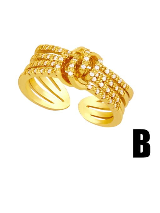 B Brass Cubic Zirconia Geometric Hip Hop Band Ring