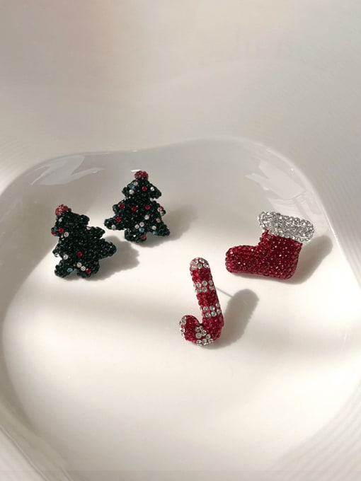 Girlhood Zinc Alloy Rhinestone Cute Christmas Stud Earring 2