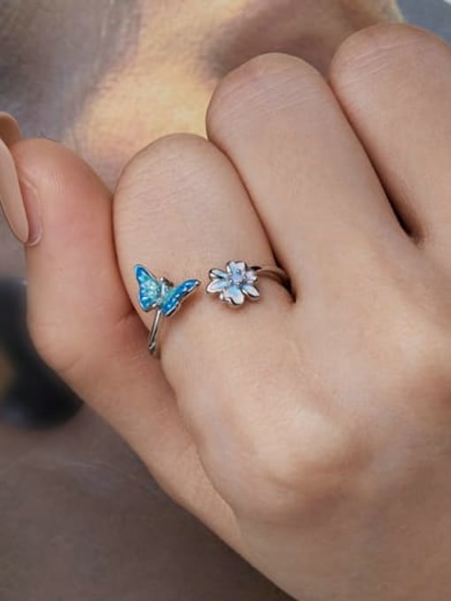 Jare 925 Sterling Silver Enamel Butterfly Cute Band Ring 1