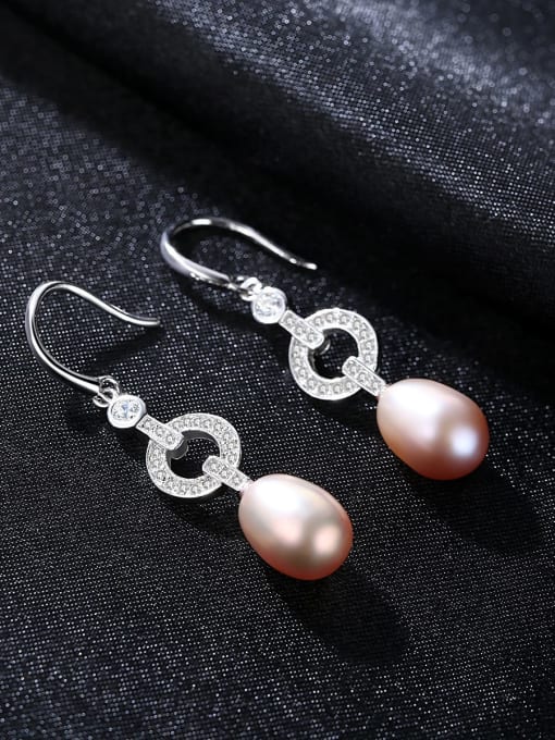 CCUI 925 Sterling Silver Freshwater Pearl Hollow Geometric Classic Hook Earring 1