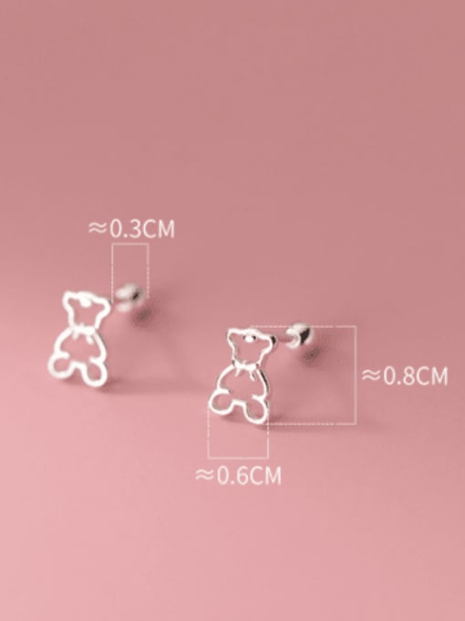 Rosh 925 Sterling Silver Hollow Bear Minimalist Stud Earring 3