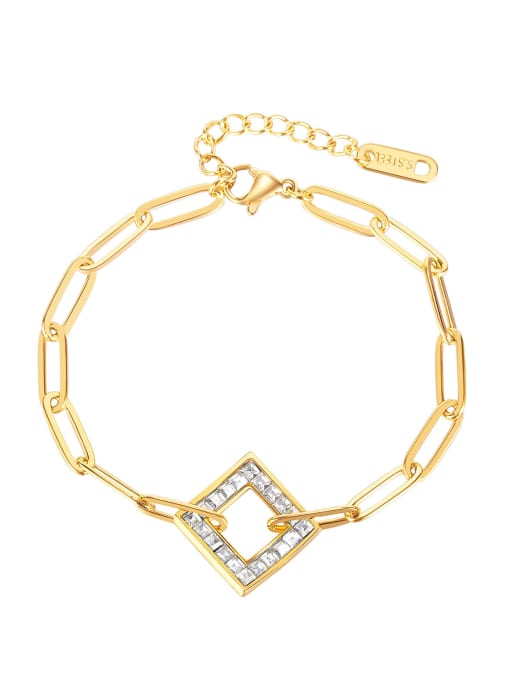 1194 gold Titanium Steel Cubic Zirconia Geometric Minimalist Link Bracelet