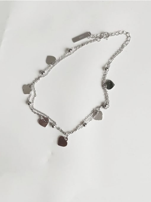 Boomer Cat 925 Sterling Silver Simple Heart  Double Layer Bead Chain  Anklet 1