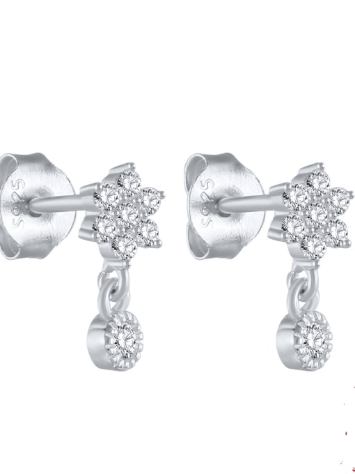 platinum 925 Sterling silver Rhinestone Geometric Minimalist  snowflake Stud Earring
