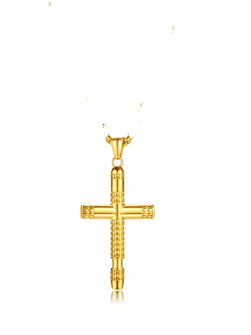 2228 Gold Single Pendant Titanium Steel Cross Hip Hop Regligious Necklace