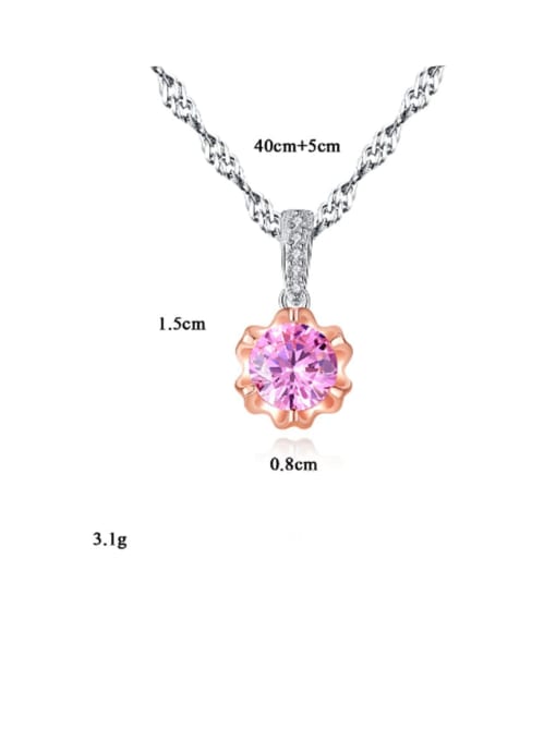 CCUI 925 sterling silver simple Pink Cubic Zirconia Flower Pendant Necklace 3