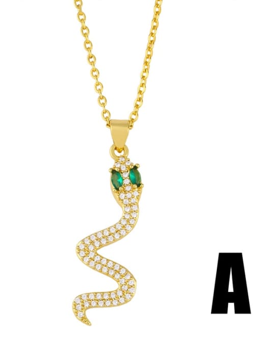 A Gold +green Brass Cubic Zirconia Snake Ethnic Necklace