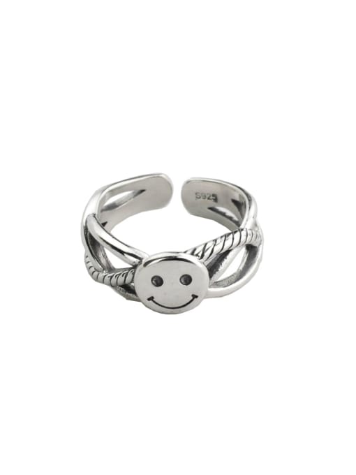 SHUI Vintage Sterling Silver With Platinum Plated Cute Smiley  Free Size Rings