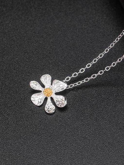 SILVER MI 925 Sterling Silver Flower Minimalist Necklace 2