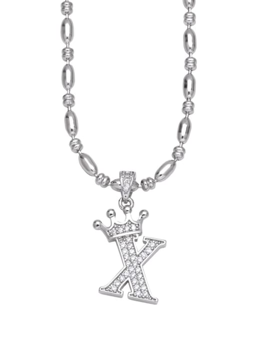 X Brass Cubic Zirconia Crown Minimalist Lariat Necklace