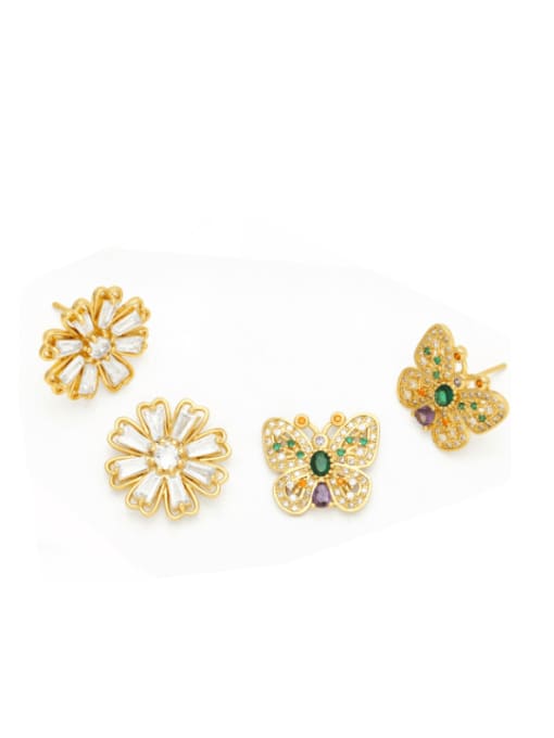 CC Brass Cubic Zirconia Flower Minimalist Stud Earring 0