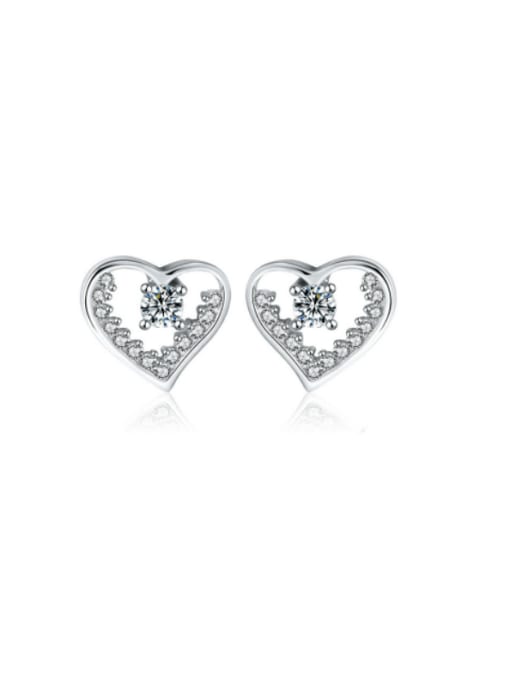 Platinum love 925 Sterling Silver Cubic Zirconia Heart Minimalist Stud Earring