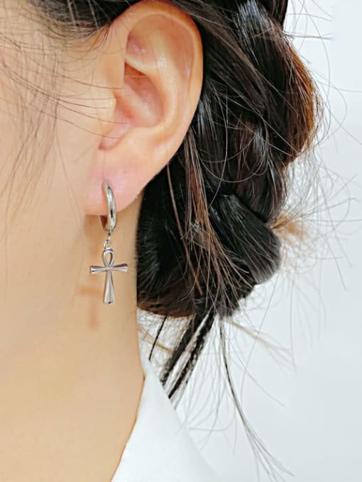 Open Sky Titanium Steel Cross Minimalist Huggie Earring 2
