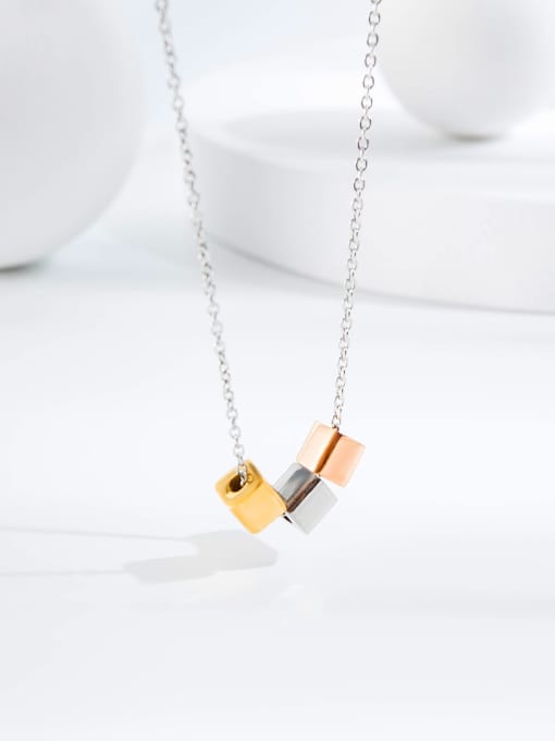 Open Sky Titanium  Minimalist Three-color small square pendant Necklace 2