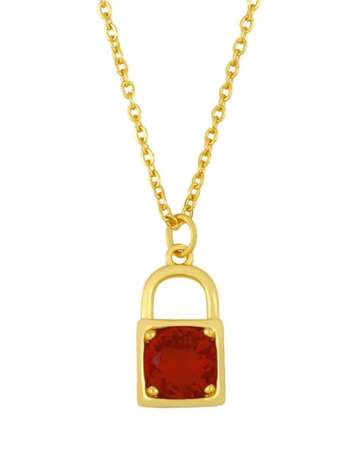 gules Brass Glass  stone Locket Vintage Necklace