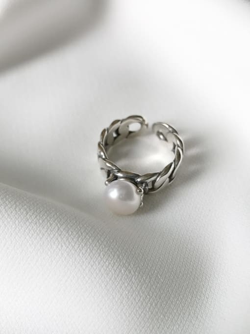 Boomer Cat 925 Sterling Silver  Imitation Pearl Simple Retro  Free Size Rings 2