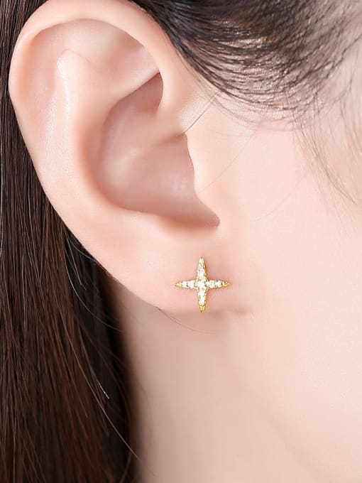 CCUI 925 Sterling Silver Cubic Zirconia Cross Minimalist Stud Earring 1