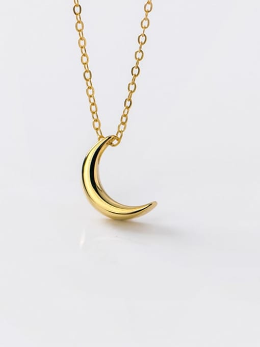 Rosh 925 Sterling Silver smooth Moon Minimalist pendant Necklace 0