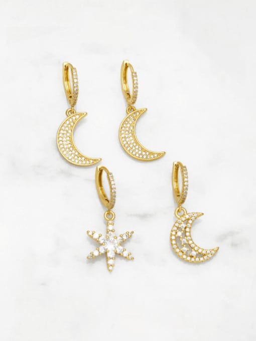 CC Brass Cubic Zirconia  Asymmetrical  Star Trend Huggie Earring