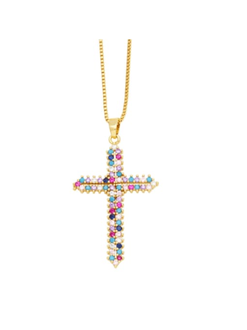 Mixed color Brass Cubic Zirconia Cross Vintage Regligious Necklace