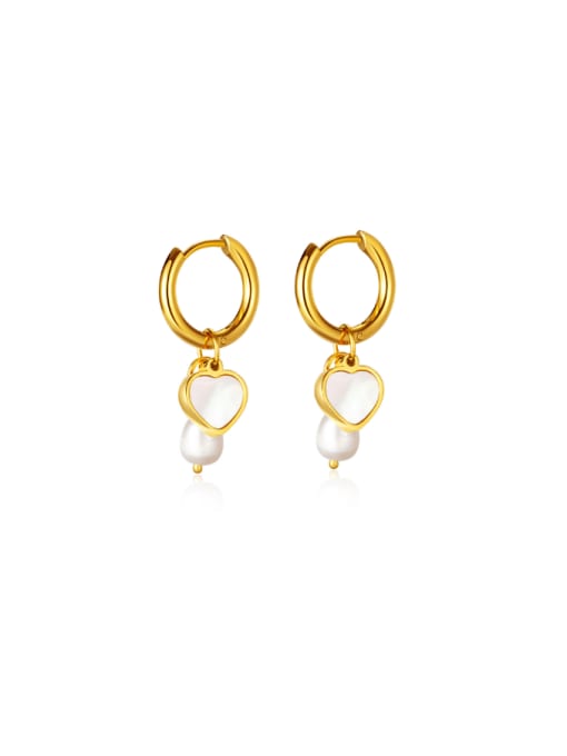 GE807 steel ear studs in steel color Stainless steel Imitation Pearl Heart Minimalist Huggie Earring