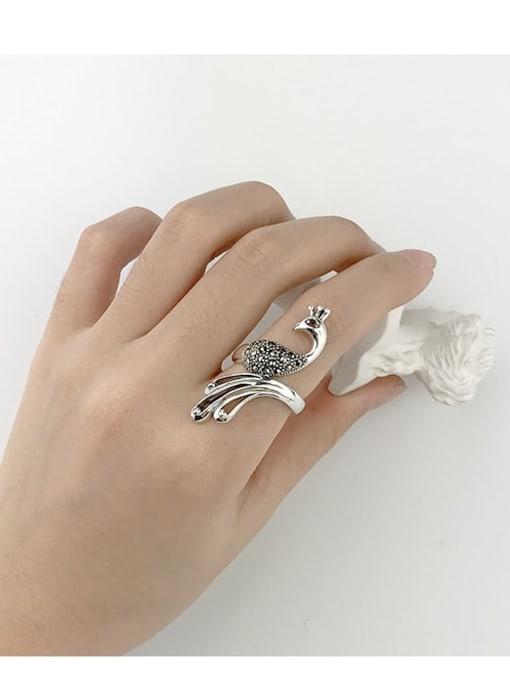 JZ096 Vintage Sterling Silver With Antique Silver Plated Vintage Phoenix Peacock Free Size Rings