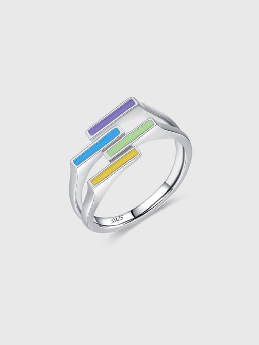 MODN 925 Sterling Silver Enamel Geometric Minimalist Band Ring 0