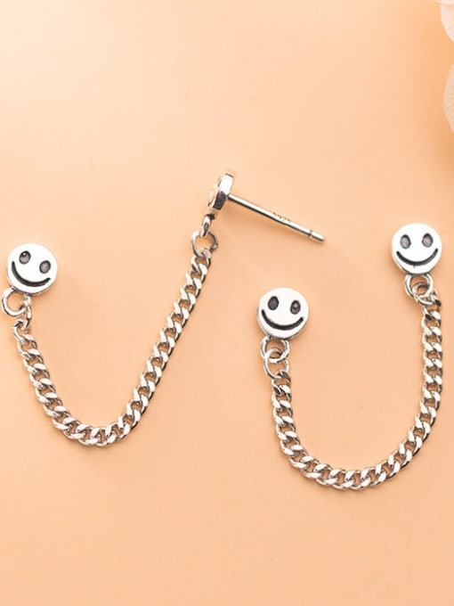 Rosh 925 Sterling Silver Face Vintage smiley chain Stud Earring 0