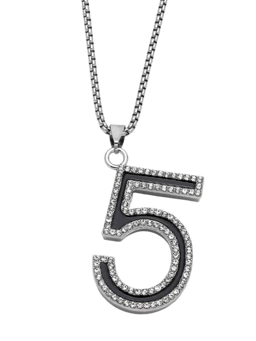 CC Stainless steel Chain Alloy Pendant  Cubic Zirconia Number Hip Hop Long Strand Necklace 2