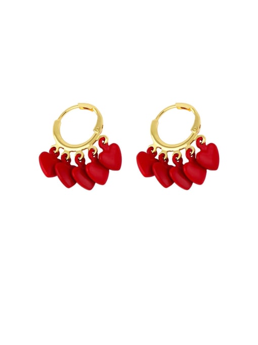 red Brass Enamel Tassel Minimalist Huggie Earring