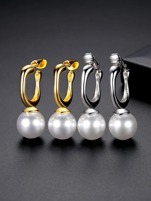 BLING SU Brass Imitation Pearl Geometric Minimalist Huggie Earring 4