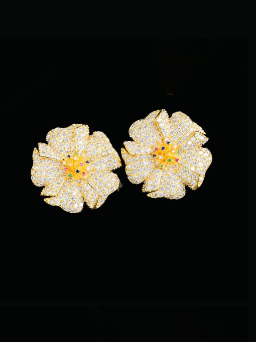 L.WIN Brass Cubic Zirconia Flower Luxury Stud Earring 0