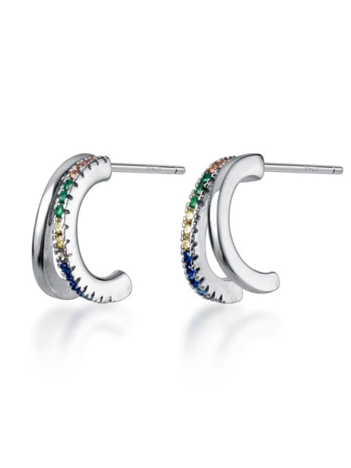Rosh S925 silver simple double-layer color drill smooth U-shape Stud Earring 0