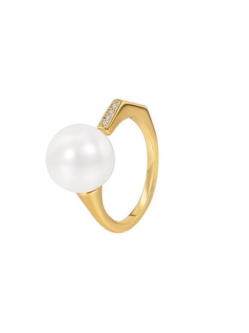 Gold Brass Imitation Pearl Irregular Minimalist Band Ring