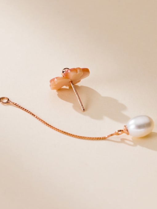 Rosh 925 Sterling Silver Imitation Pearl Flower Minimalist Drop Earring 4