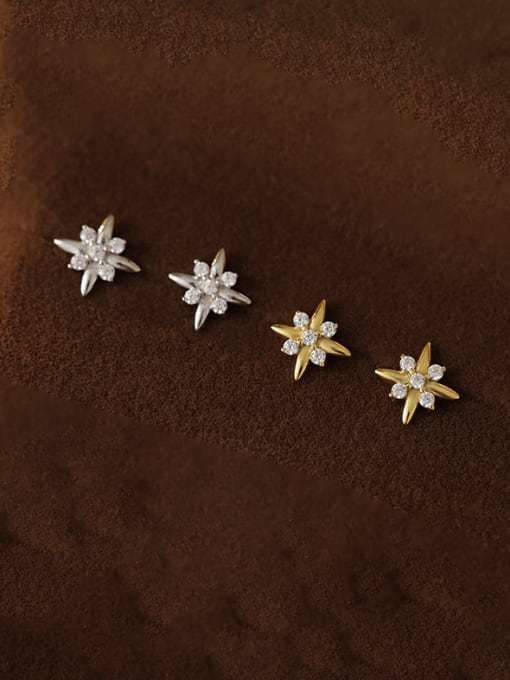 BeiFei Minimalism Silver 925 Sterling Silver Cubic Zirconia Flower Minimalist Stud Earring