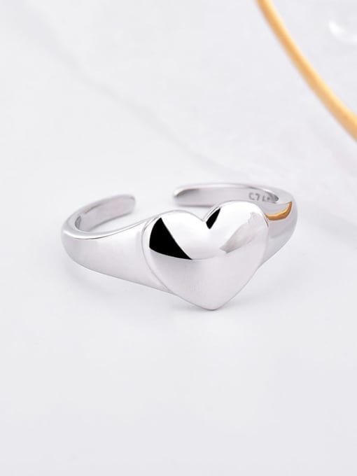 Platinum 925 Sterling Silver Smooth Heart Minimalist Band Ring