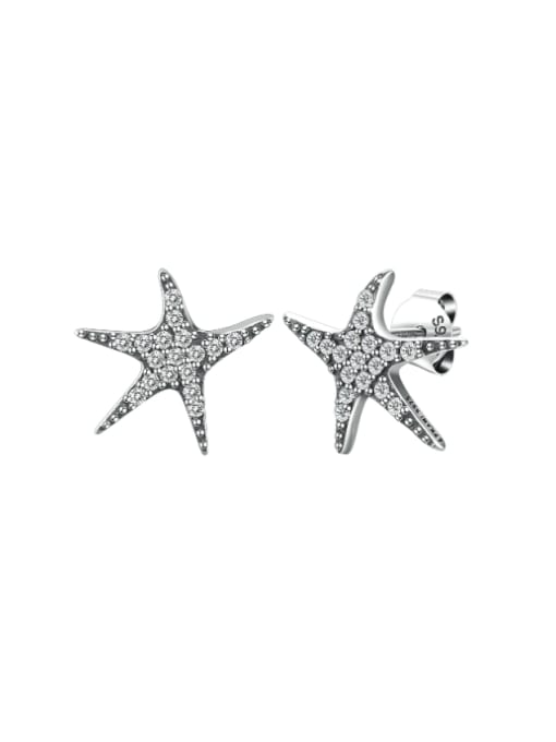 BeiFei Minimalism Silver 925 Sterling Silver Cubic Zirconia Sea Star Minimalist Stud Earring 0